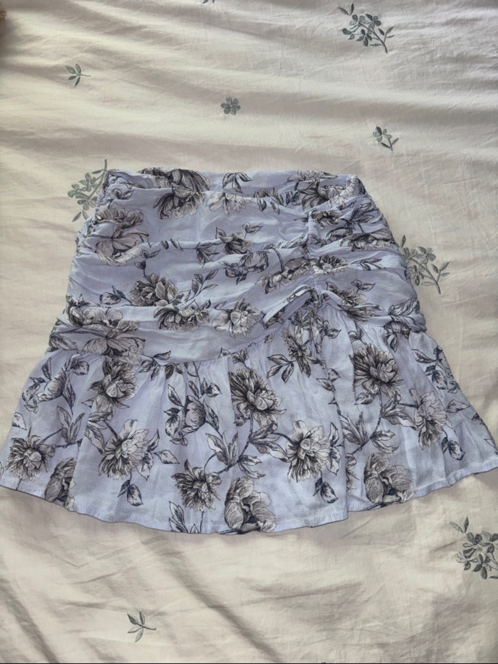 Forever 21 Light Blue Floral Ruched Skater Skirt